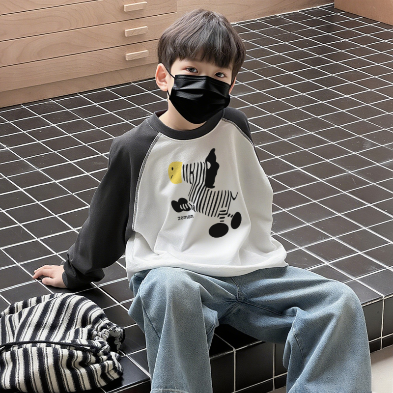 时髦男童纯棉长袖T恤2025春秋中大童休闲百搭纯棉卡通拼接打底衫,童装/婴儿装/亲子装,T恤,淘宝优惠券,粉丝福利购,淘宝优惠卷