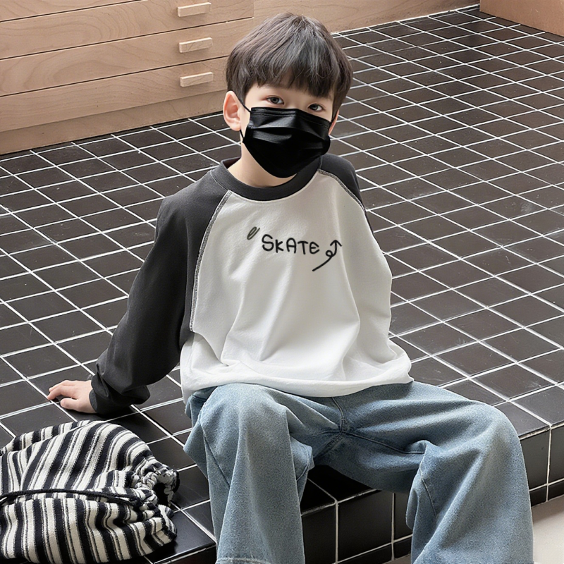 日韩男童纯棉T恤2025秋季中大童纯棉字母拼接长袖圆领童装上衣潮,童装/婴儿装/亲子装,T恤,淘宝优惠券,粉丝福利购,淘宝优惠卷