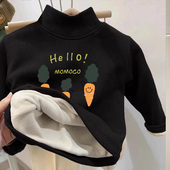 宝宝高领冬季 儿童加绒保暖毛衣男童秋冬款 新款 一体绒黑色内搭上衣