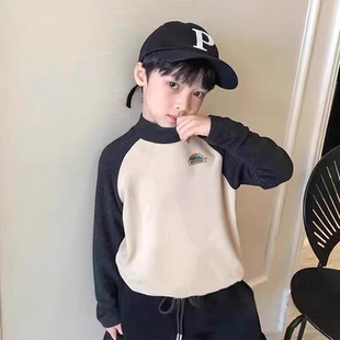 男童德绒半高领打底衫 上衣潮 秋冬独特洋气中大童卡通帐篷印花长袖