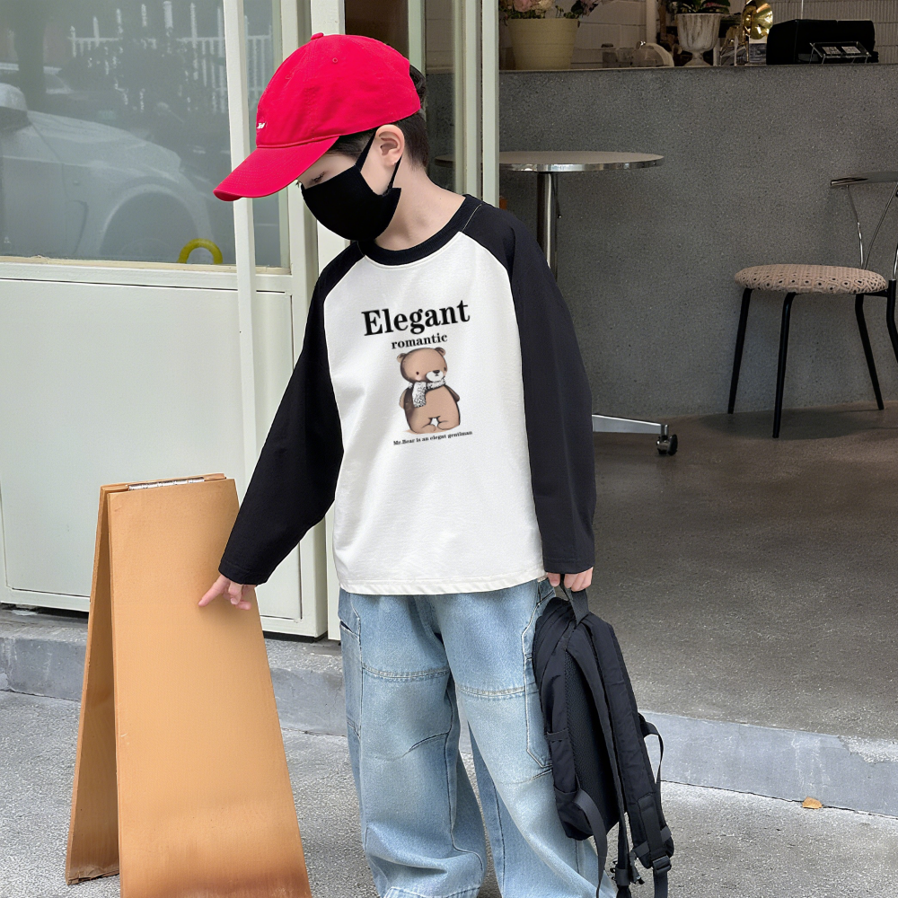 韩版男童纯棉长袖卡通印花T恤男孩秋冬季潮流休闲百搭撞色上衣潮