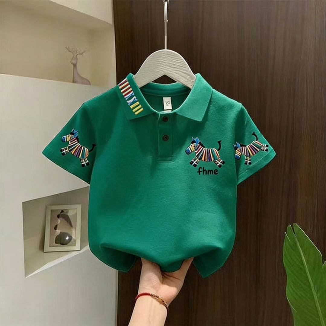 纯棉男女童polo衫短袖夏季韩版潮印花T恤宝宝中大童洋气翻领上衣
