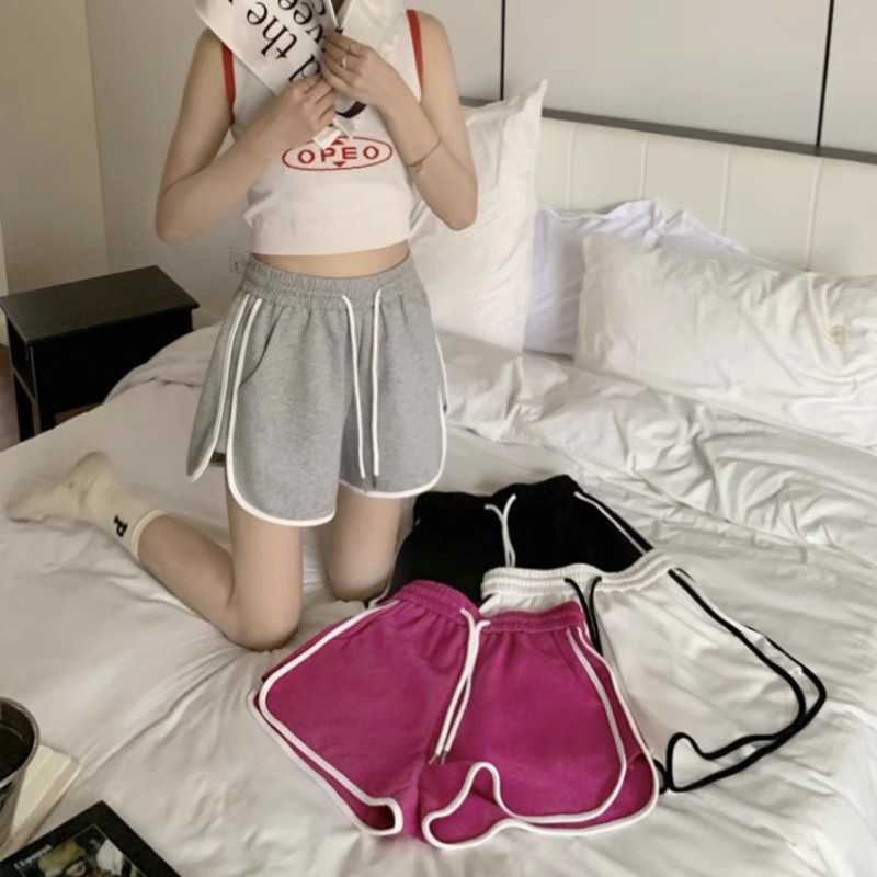 休闲短裤女夏季棉居家睡裤高腰复古宽松外穿显瘦跑步阔腿运动裤