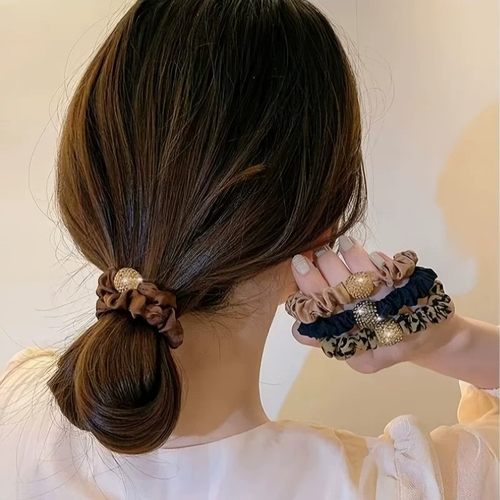 高弹力水钻发绳橡皮筋头饰成人扎头绳高级感豹纹气质发绳法式发圈