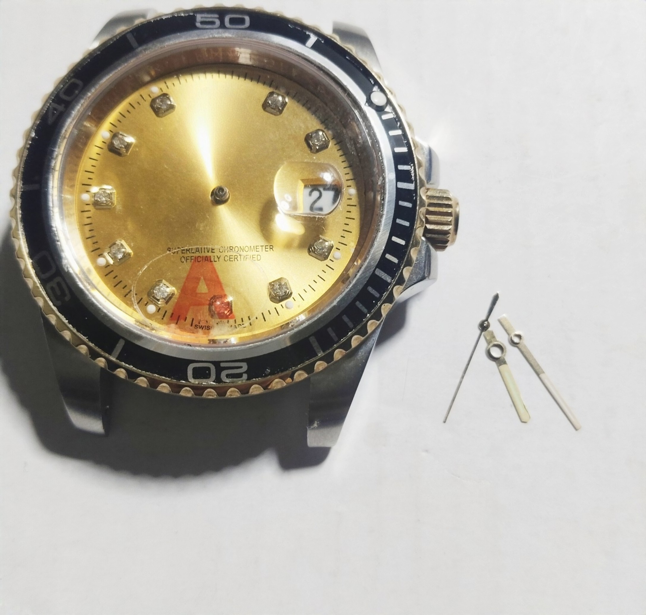 劳43mm水鬼表壳2813 8205 8215蓝宝镜面游艇精钢壳间金壳手表配件