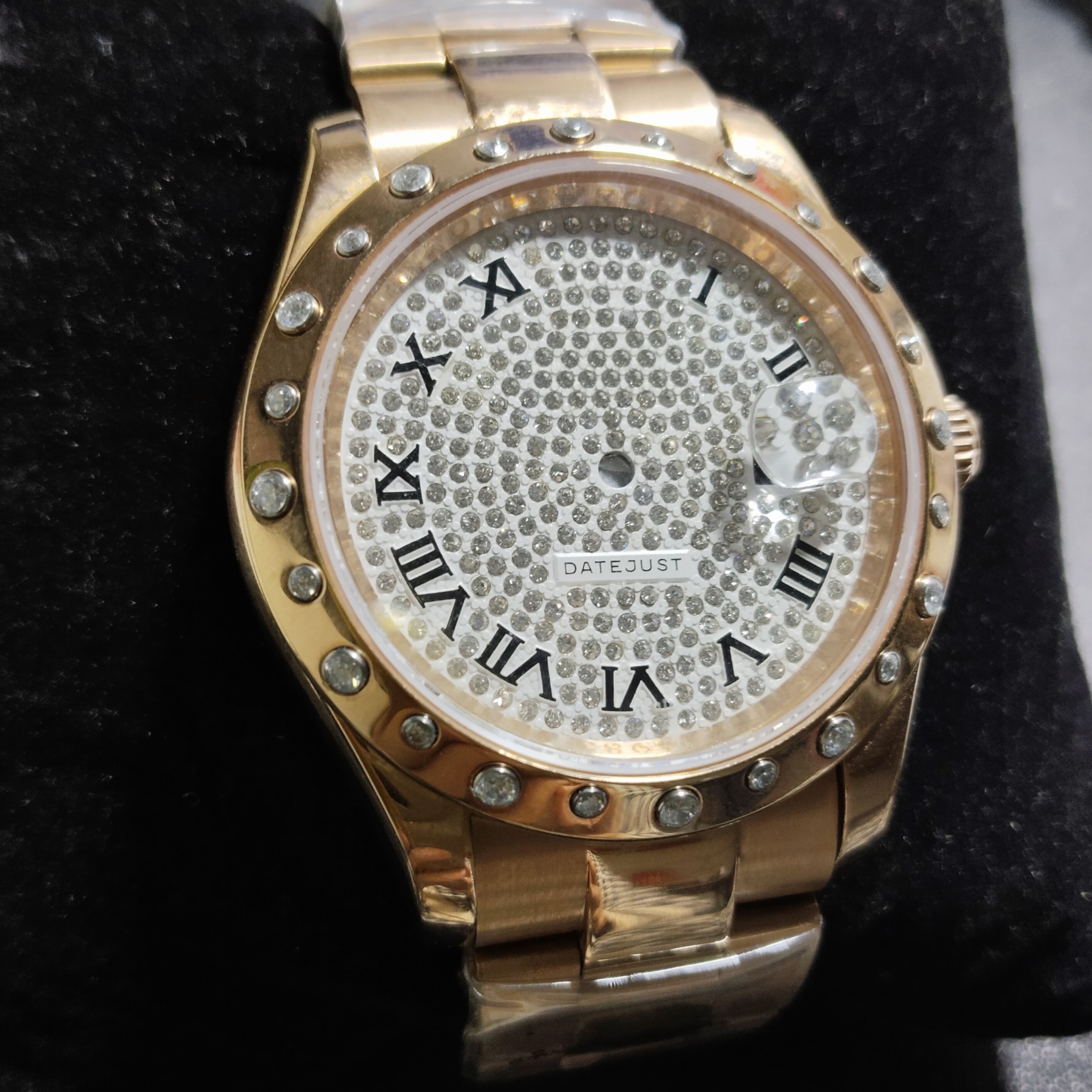 日志钢壳满天星玫瑰金钻41mm表壳蓝宝精钢壳8215 单历A级手表配件