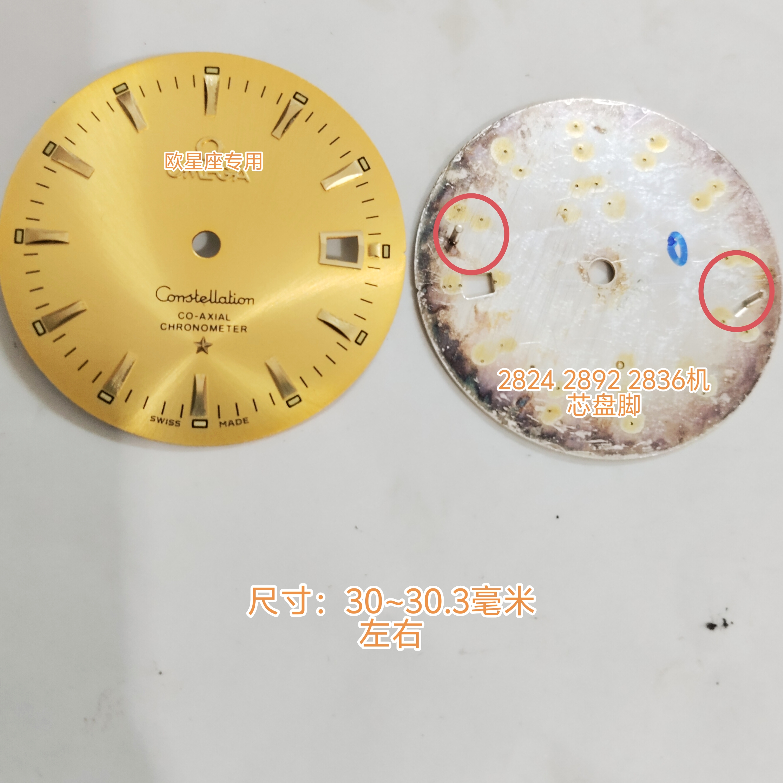 2892 2824 机芯表盘男30.2mm左右字面欧咪家双鹰星座金色手表配件