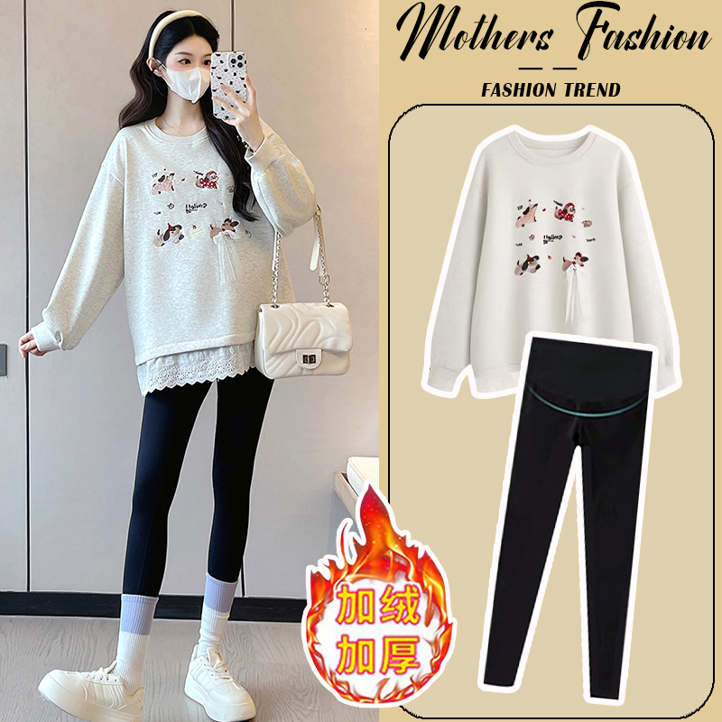 孕妇灰色套装春秋冬2025新款