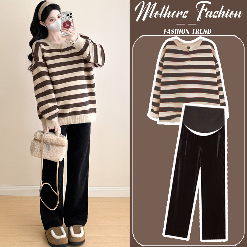 孕妇套装2025新款时尚休闲咖色