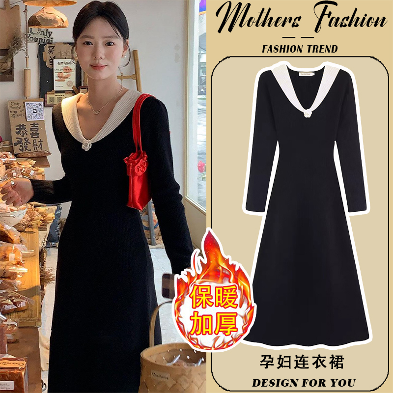 孕妇连衣裙秋冬2025新款孕妈黑色