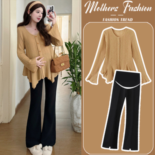 不规则遮肚孕妈上衣裤 V领针织衫 子两件套女 秋冬2025新款 孕妇套装