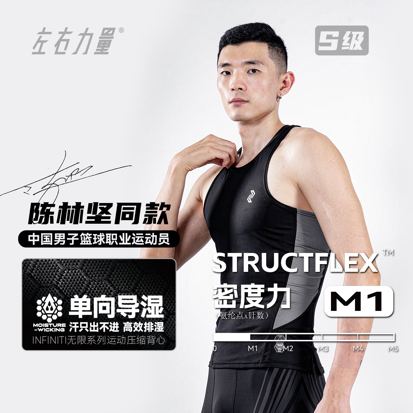 左右力量紧身背心夏季单向导汗速干透气健身跑步篮球压缩衣运动男