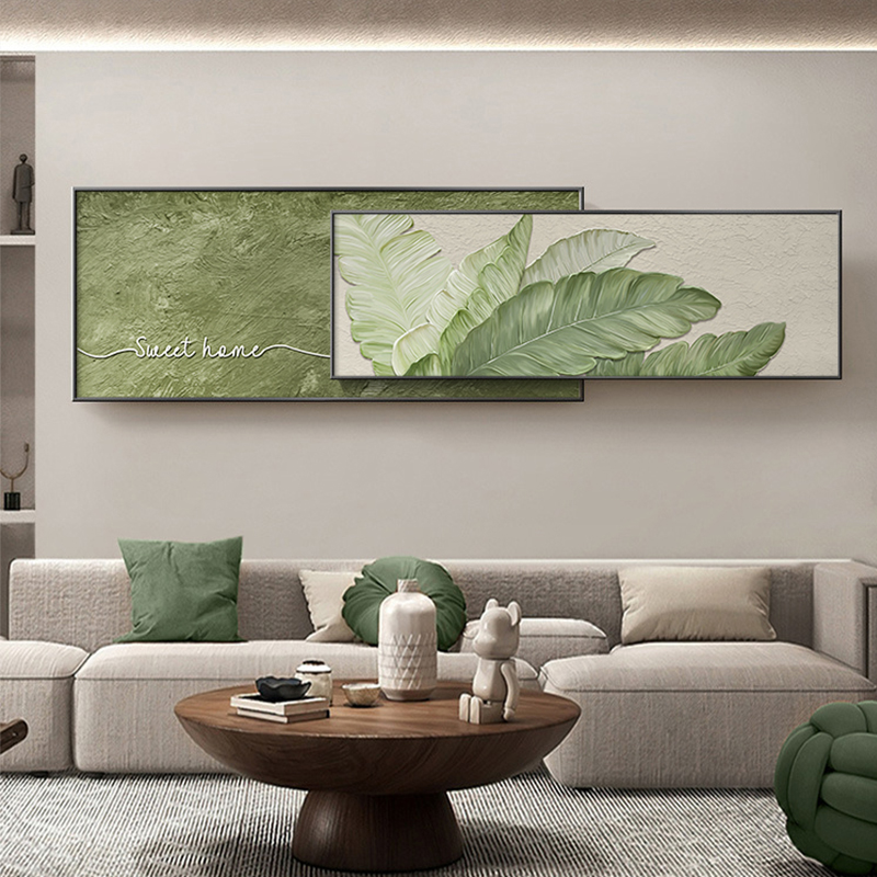 现代简约客厅装饰画侘寂风绿植沙发背景墙挂画家大业大肌理叠加画