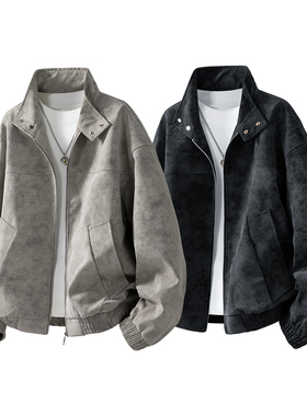 SMILE ISLAND 宽松机车PU皮衣防风皮夹克外套