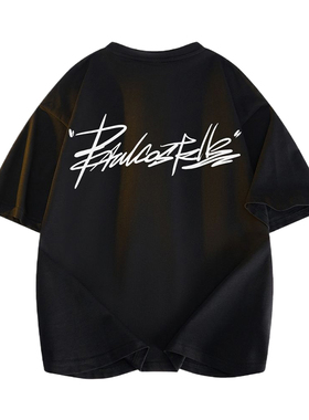 SMILE ISLAND 美式高街艺术签字纯棉字母印花短袖T恤