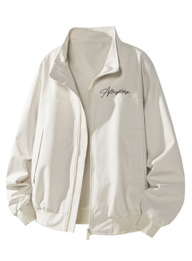 SMILE ISLAND 美式复古手绘涂鸦字母印花立领夹克外套