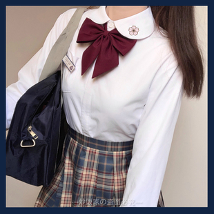 jk衬衫加绒加厚秋冬季纯棉现货打底衫学生丸襟角襟圆尖领长袖衬衣