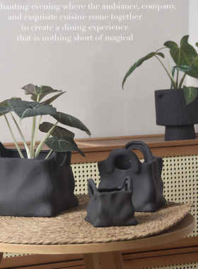 北欧轻奢简约创意黑色陶土花盆家居酒店高级感绿植陶盆包邮