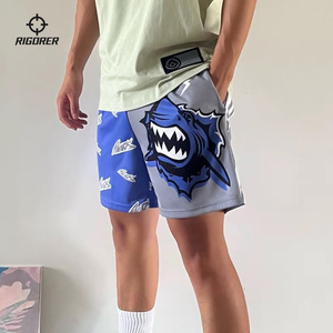 准者印花运动短裤夏季新款四分鲨鱼裤撞色针织宽松潮流花裤子男子