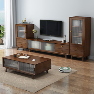 全实木电视柜茶几组合现代简约日式 小户型卧室客厅地柜电视机边柜