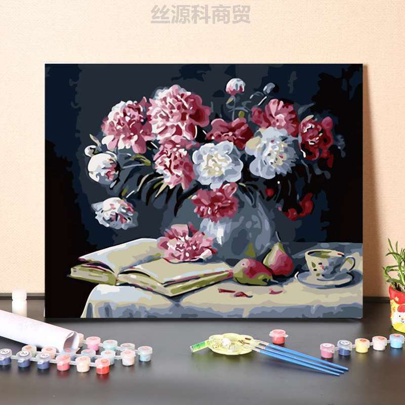 花卉复古数字填充手工油彩欧式手绘涂色装饰油画diy丙烯画画客厅图片