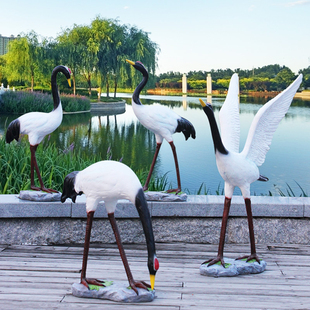 户外仿真仙鹤丹顶鹤摆件花园装饰假山动物水池园林景观玻璃钢雕塑