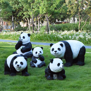 户外花园仿真动物熊猫摆件幼儿园玻璃钢雕塑草坪园林景观造景小品