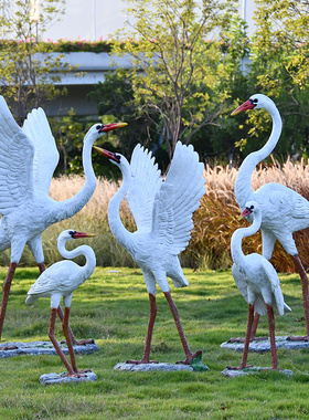 园林动物仿真仙鹤假山装饰摆件