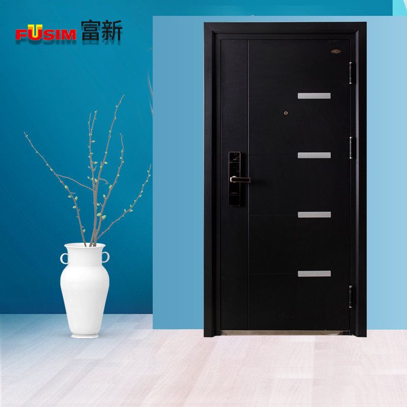 富新fusim甲级防盗门黑白双色指纹锁家用入户门安全门进户门