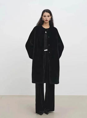 『雪夜漫步』长美利奴皮毛一体圆领宽松亟简大衣女水貂外套2015冬