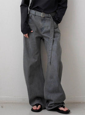 th ROW  牛仔阔腿裤秋冬新款高腰显瘦可拆卸腰带直筒休闲裤