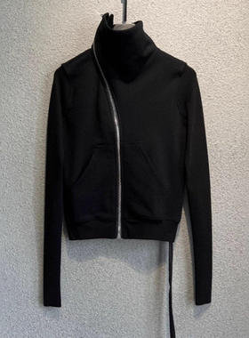 JCSTONE 暗黑RO风格斜拉链高领纯棉抓绒卫衣修身罗纹袖子外套女士