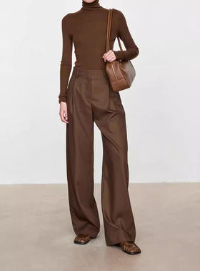 ROW 小众极简意大利进口嵿级敲细精纺羊毛显瘦显高微弧阔腿神裤子