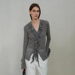 th ROW  不规则花瓣边柔雾衫_微透感羊绒羊毛刷毛纱设计造型感开