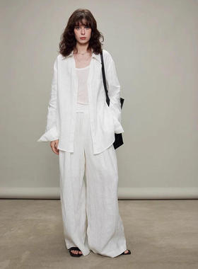 th ROW 白色麻料套装慵懒自在老钱100亚麻防晒长袖衬衫/休闲裤套