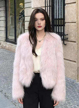 皮草外套女秋冬季宽松加厚毛绒托卡短款仿今年流行小香风上衣短款