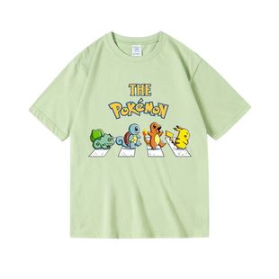 二次元皮卡丘恶搞披头士beatles印花衣服纯棉短半袖T恤男女夏季bf