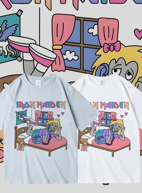 欧美摇滚铁娘子iron maiden乐队周边卡通印花T恤夏季纯棉圆领短袖