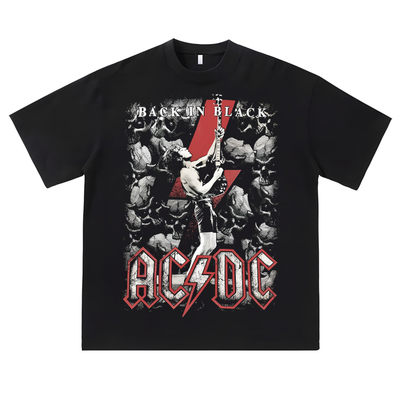 vintage美式复古acdc乐队摇滚印花宽松短袖T恤男女潮流街头ins