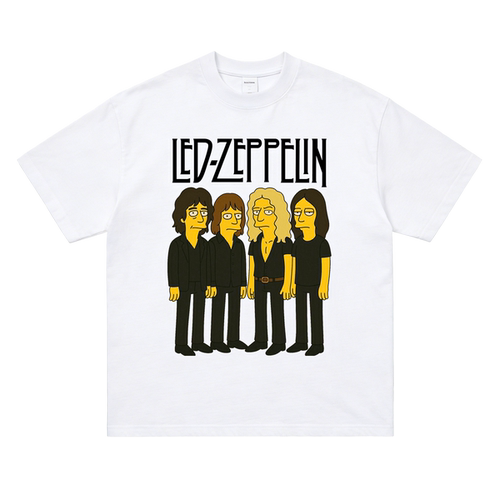 LedZeppelin辛普森风格印花短袖美式卡通摇滚乐队男女T恤乐队