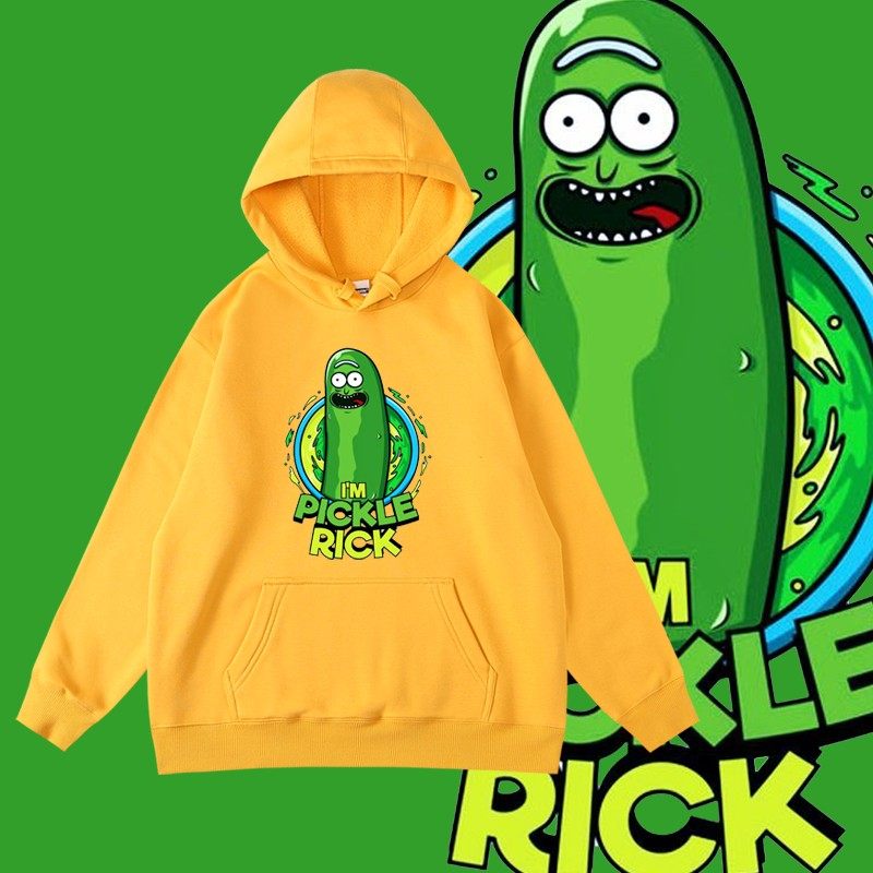 美式动漫rickmorty瑞克莫蒂腌黄瓜动漫周边秋冬连帽加绒套头卫衣