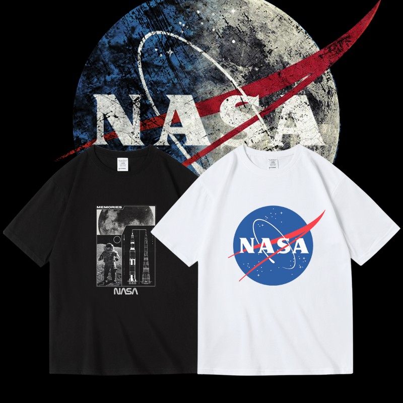 ins超火nasa美国宇航局月球计划潮牌印花周边纯棉短袖半袖t恤男女