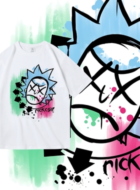 ins卡通动漫瑞克联名blink182潮牌周边短袖圆领T恤纯棉夏季短袖bf