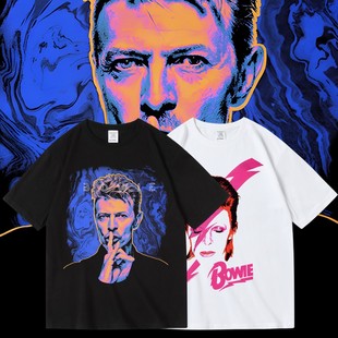 大卫鲍伊David Bowie摇滚歌手复古周边圆领套头T恤夏男女纯棉短袖