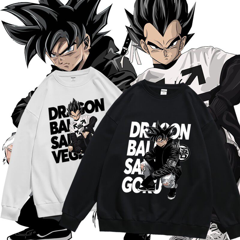 卡通动漫潮牌七龙珠贝吉塔孙悟空高街周边印花秋冬圆领套头卫衣男