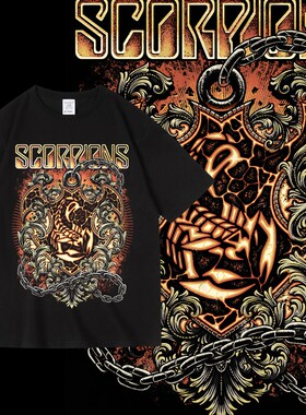 欧美金属蝎子Scorpions摇滚乐队周边圆领套头T恤夏季纯棉男女短袖