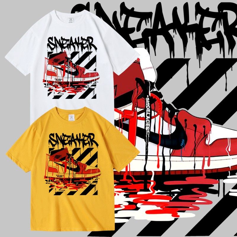 球鞋文化sneaker印花潮牌ins超火街头文化衫纯棉短袖半袖t恤男女