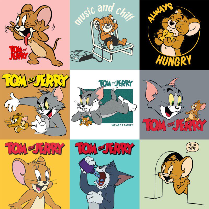 ins超火春秋青少年男女情侣中性卡通猫和老鼠卡通印花圆领卫衣bf