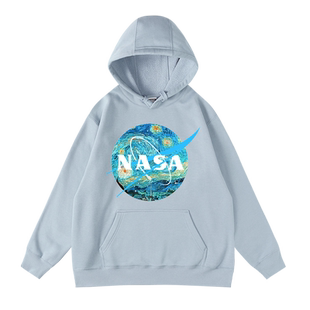 nasa美国宇航局联名梵高星空潮牌印花衣服秋冬加绒连帽套头卫衣bf