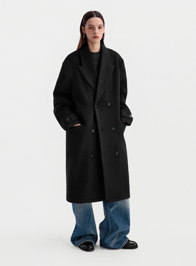 ESAT 重磅羊毛双面呢大衣长款宽松双排扣外套